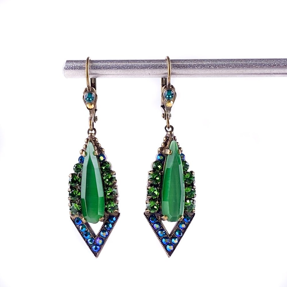 Sorrelli Earrings Green Stones Dangle French Wire